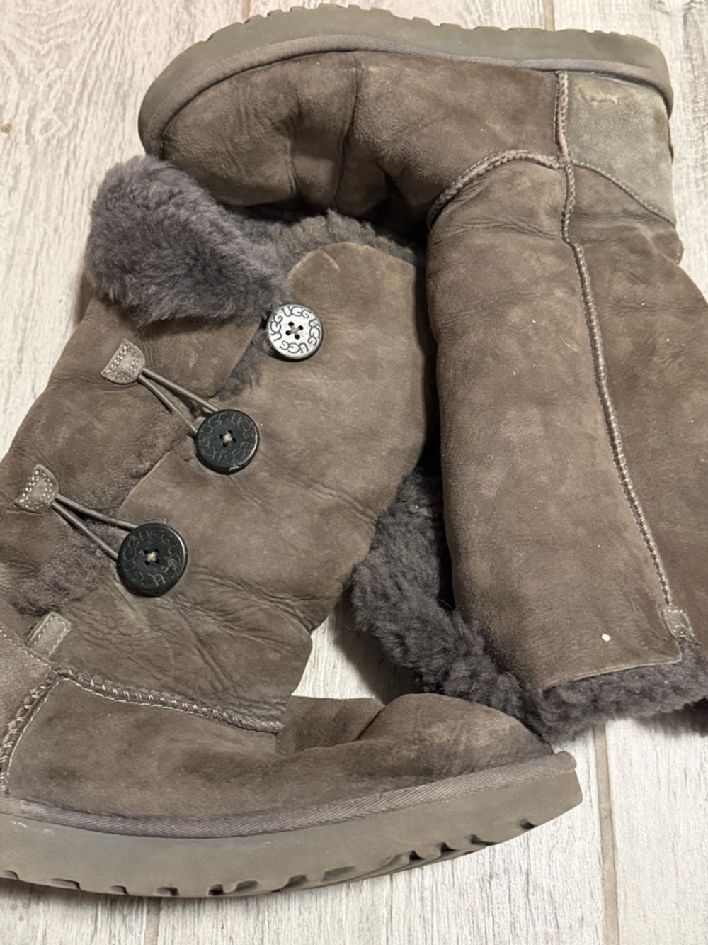 UGG Tall Suede Button Boots - Grey Women 10